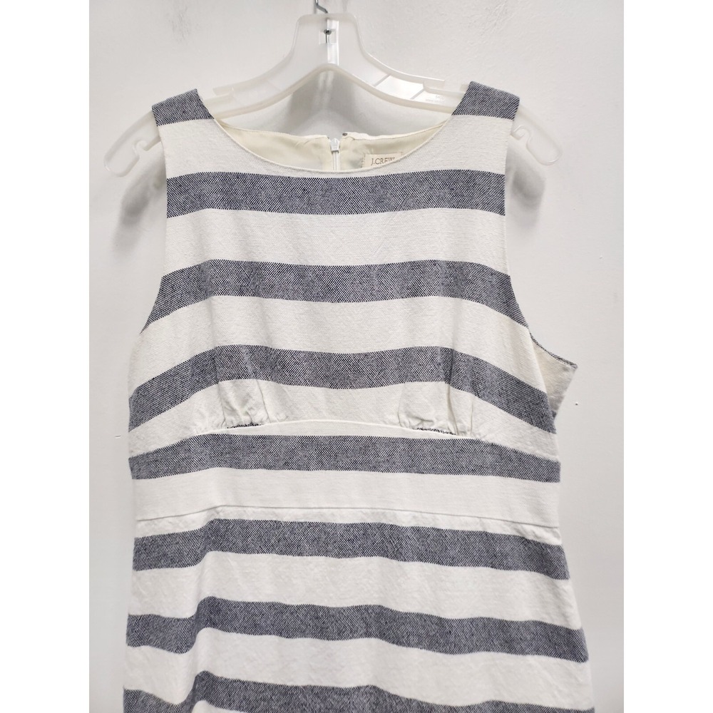 J. Crew Womens Linen Blend Dress Size 14 White Blue Striped Sleeveless Preppy - Picture 2 of 6